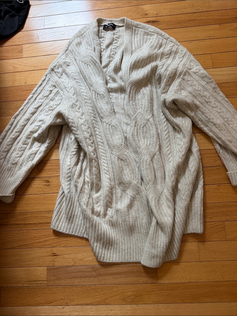 Express Cable Knit Open-Front Cardigan - Cream